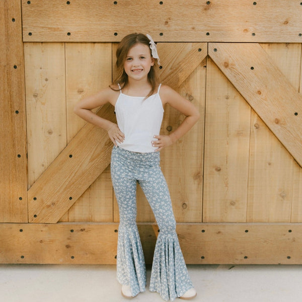Chambray Floral Bell Bottoms