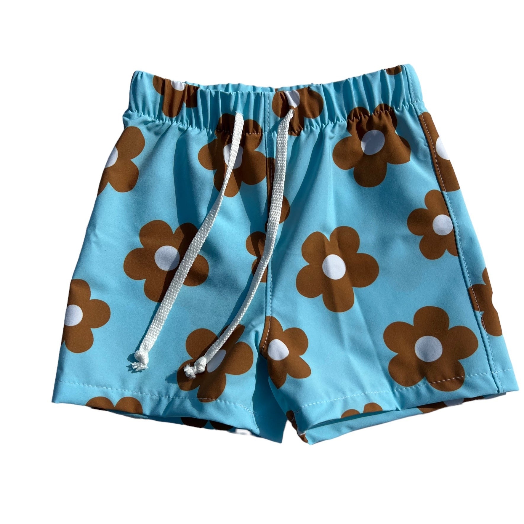 Retro Brown & Aqua Floral Swim Shorts